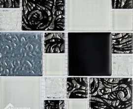 Мозаика Росмозаика Стеклянная чип 48x48/23x23 Белая, Серая, Платина