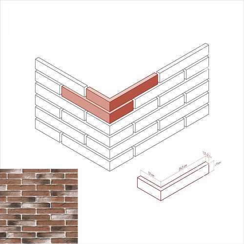 Искусственный камень White Hills 381-75 Остия брик Угол 12x26.5x4.9