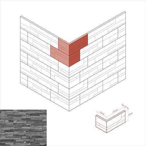 Искусственный камень White Hills 298-85 Хайлэнд угол 9,5х17,2x9,5x0,7–1,7